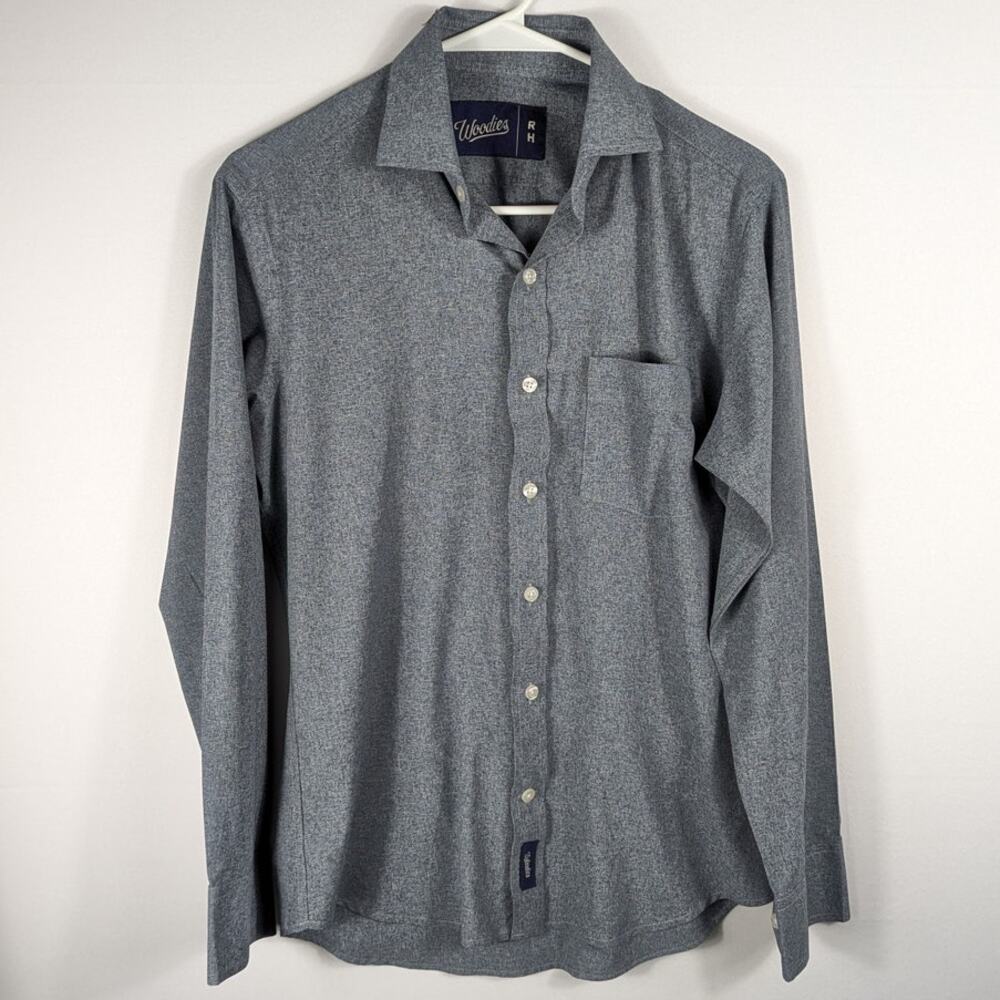 Woodies RH Men’s Button Shirt Gray Heather Handmade Long Sleeve Casual Top